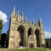 Photograph of Peterborough Cathedral, looking towards the front of the building.  